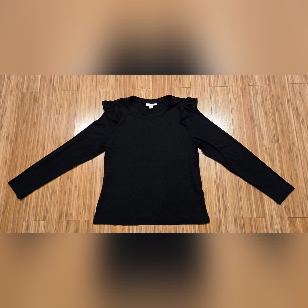 NWOT On 34th Black Long Sleeve Top with Ruffle Detail